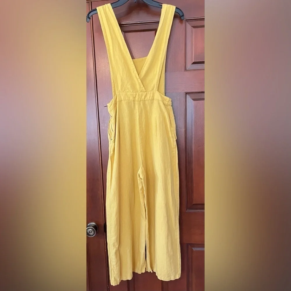 Zara four button ruffle front linen jumpsuit